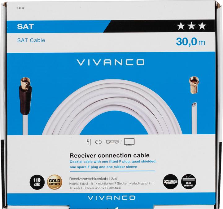 Image du produit Vivanco Set de câbles de raccordement SAT, 110dB, 30m, blanc? (110 dB, Câble d'antenne)