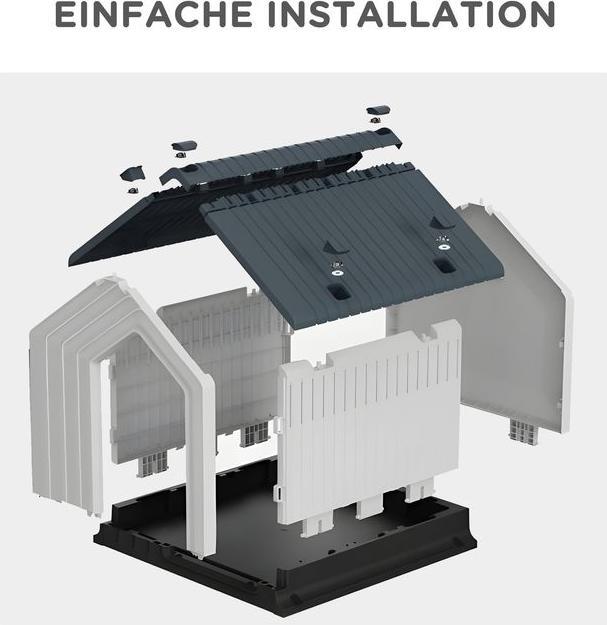 Produktbild Swisshandel24 Hundehütte, wetterfest, Fenster & Tür, für kleine Hunde bis 10kg/40cm Länge, 62x61x60cm, Grau/Weiss (Hundehütte)