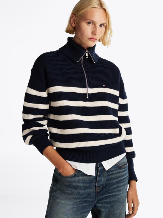 Actual product image Tommy Hilfiger Cardigan Dames Trui Gebreid Katoen - Blauw/Wit - Maat L (L)