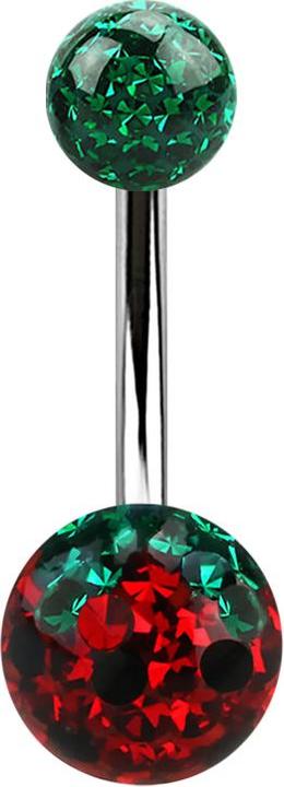 Actual product image Star Piercing Banana silver with crystal ball green and strawberry epoxy protective layer (Surgical steel 316L)