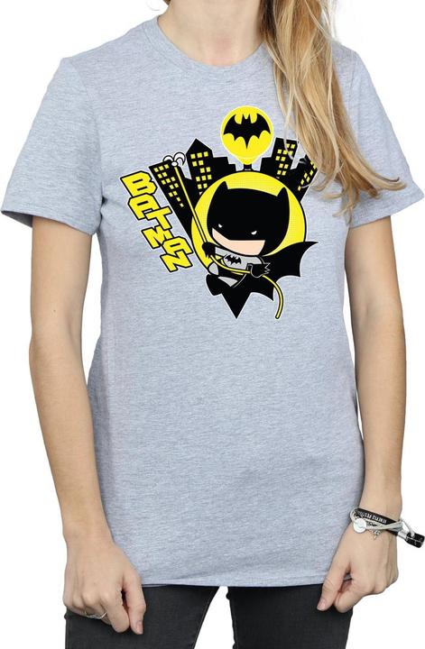 Actual product image Womens/Ladies Chibi Batman Swinging Cotton Boyfriend T-Shirt (L)
