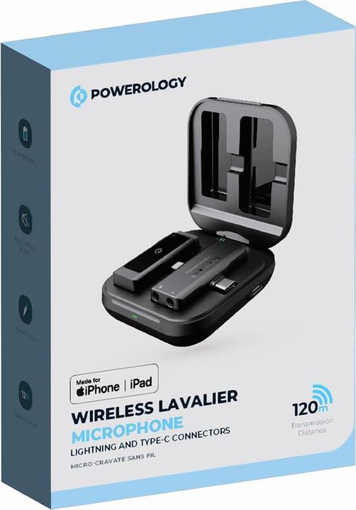 Actual product image Powerology Dual Connector Wireless Lavalier Microphone x1 Mic 1000mAh