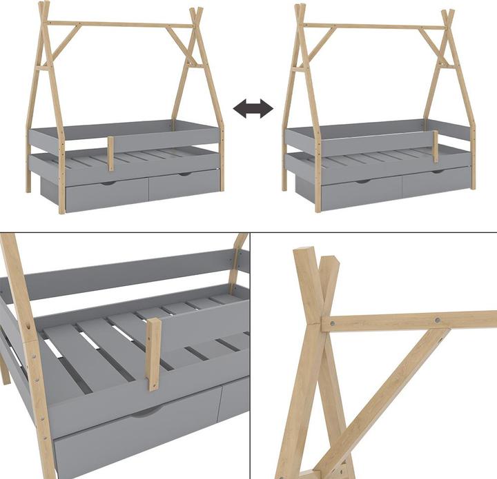 Actual product image VitaliSpa Tipi bed Bali, Grey, 80x160 cm with 2 drawers (80 x 160 cm)