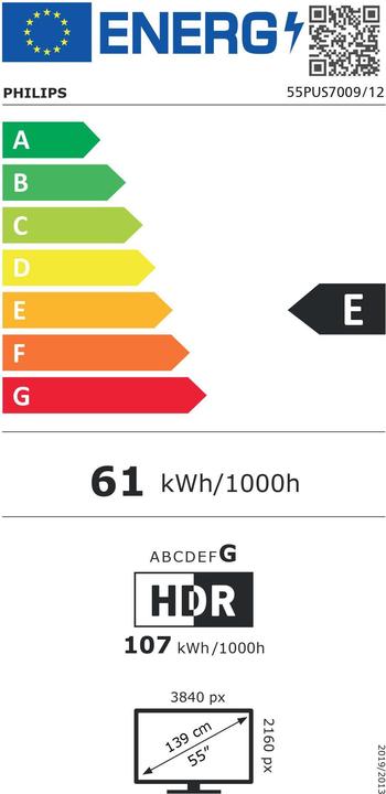 Etichetta energetica Philips 55PUS7009/12 (55", PUS7009, LED, 4K, 2024)