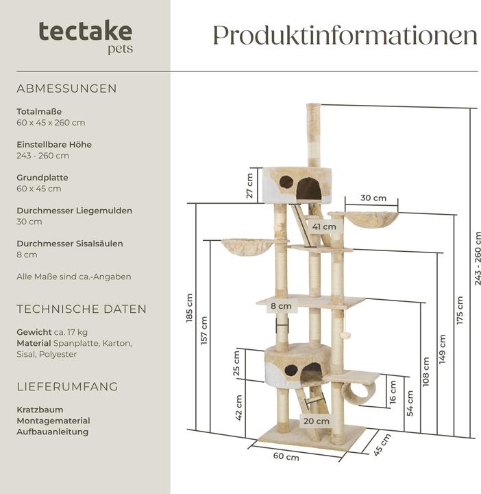 Produktbild tectake Hansi (260 cm, Beige, Weiss)