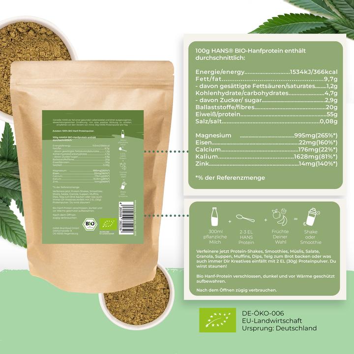 Actual product image Hans Brainfood Hemp protein (Neutral, 350 g)