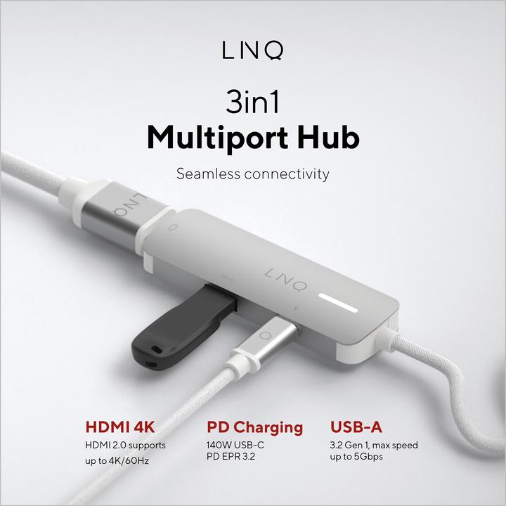 Immagine prodotto LINQ Connects Hub multiporta USB-C 3in1 (USB-C, 3 Porti)