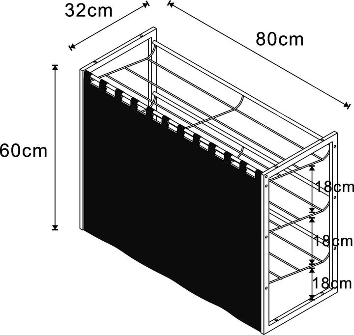 Actual product image En.Casa Sel shoe rack with curtain set of 3 black (80 x 32 x 60 cm)