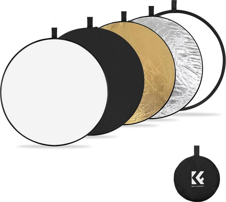 K&F Concept 5 in 1 Circular Photography Reflector 56cm Gold Sliver Black White Translucent Panel Five Ligth Effe