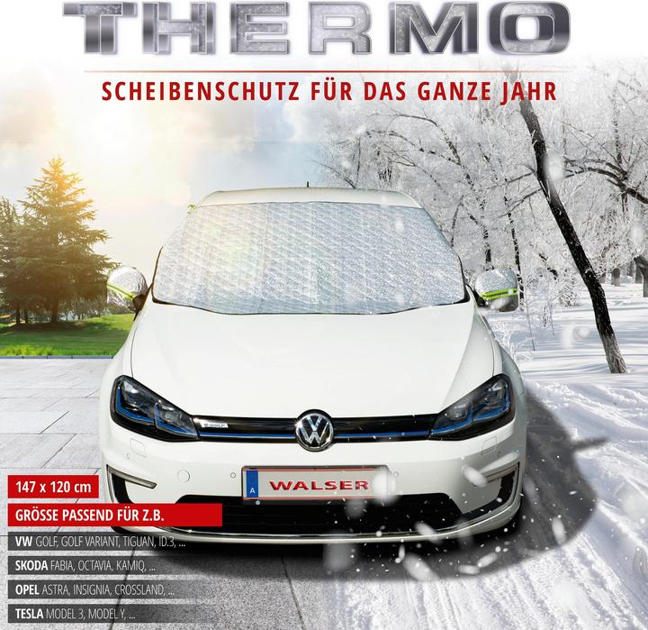 Actual product image Walser Premium thermal windscreen protector with side mirror cover, car windscreen cover 147x120 cm
