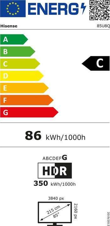 Energy Label Hisense TV 85U8Q (85", U8KQ, LED, 4K, 2025)
