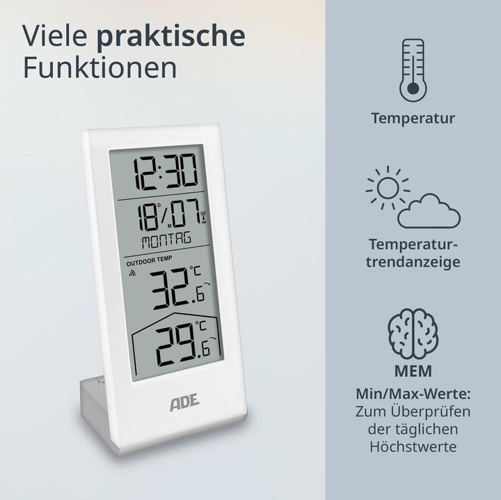 Produktbild ADE Wetterstation mit Funk-Aussensensor Weiss, Funktionen