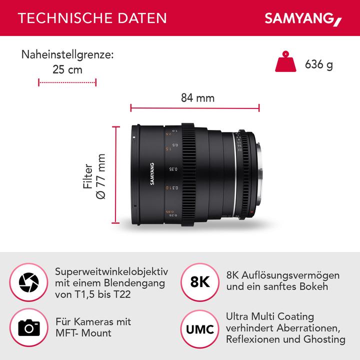 Immagine prodotto Samyang 24mm T1.5 MK2 MFT (Micro Four Thirds, Full-frame, APS-C / DX, Micro Four Thirds)
