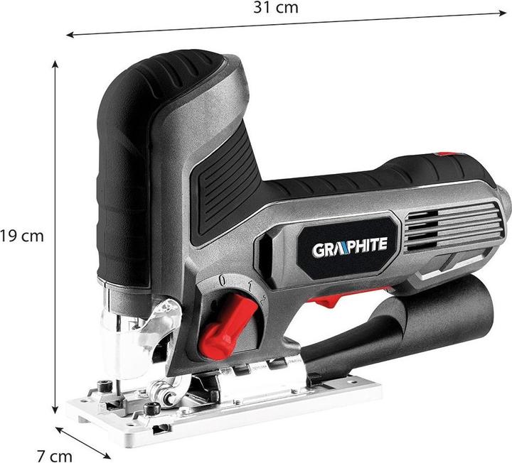 Graphite Puzzles 600W, nombre de mouvements 800-3000 min-1, avec poignée sur le corps