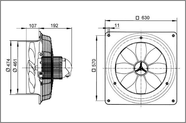 Immagine prodotto Maico MAI EZQ 45/4 B Ventilatore assiale da parete, quadrato. piastra da parete, corrente alternata, DN450