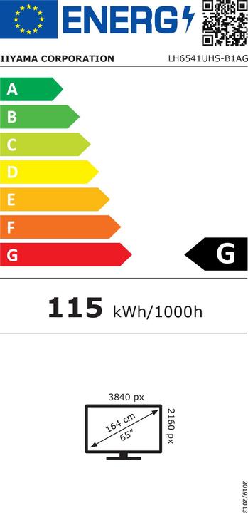 Etichetta energetica iiyama 164.0cm(65") LH6541UHS-B1AG 16:9 3xHDMI+USB IPS (Speditionsversand) (3840 x 2160 pixel, 64.50")