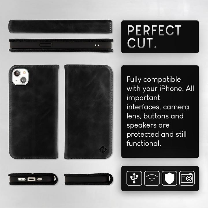 Produktbild Nalia Echt Leder Flip Case Hülle mit Magnetverschluss (Apple iPhone 15)