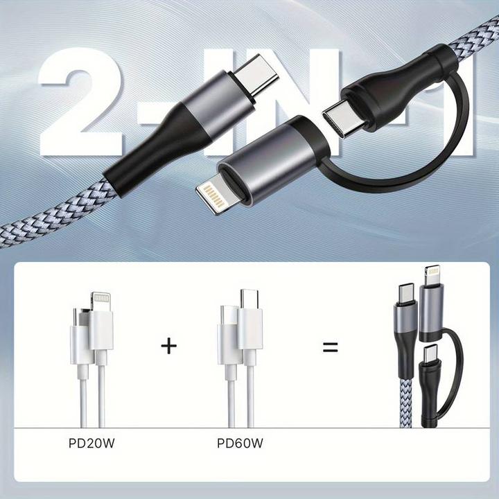 Actual product image PhoneLook Charging cable 2 in 1 (USB-C to USB-C + Lightning) for iPhone 15 and previous models t (1 m)