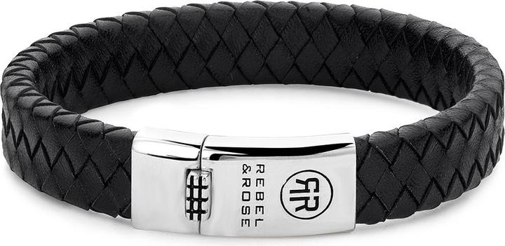 Immagine prodotto Rebel Bracciale in pelle rosa-nero intrecciato tariffa flat 925ack RR-L0141-S - Dimensioni: 19 cm - L (19 cm, Argento 925, Cuoio)