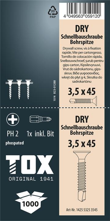 Image du produit Tox DRY 3,5 x 45 BS (1000 magazinées) (1000 Vis par pièce)
