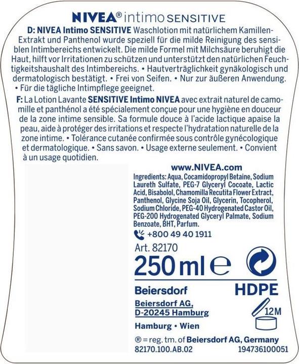Actual product image NIVEA Intimo (250 ml, Intimate washing lotion)