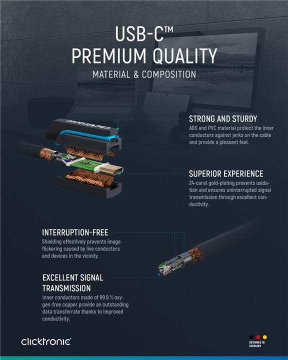 Image du produit clicktronic Câble adaptateur USB-C - USB-A, haute vitesse (2 m, USB 3.0)