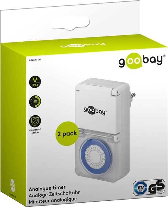 Immagine prodotto Goobay Timer analogico IP44, 2 pezzi, bianco
