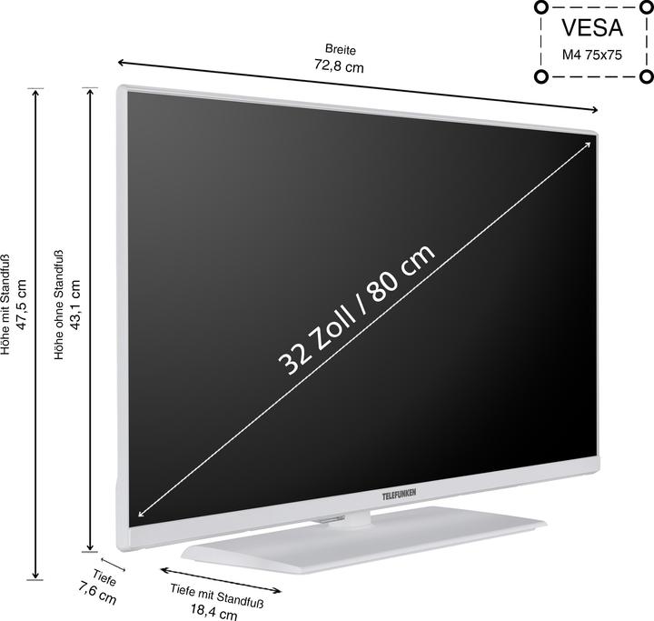 Produktbild Telefunken XF32N750M-W Fernseher 32 Zoll Full HD LED TV mit Triple-Tuner, weiss (32", LED, Full HD, 2024)