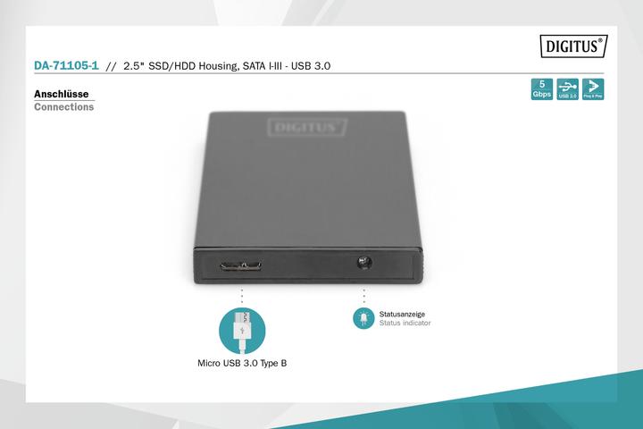 Actual product image Digitus 2.5" SSD/HDD housing, SATA I-III - USB 3.0 (2.5")