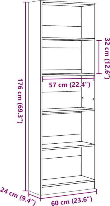 Produktbild VidaXL Bücherregal Regal Standregal Büroregal Aufbewahrungsregal Räuchereiche (80 x 24 x 176 cm)