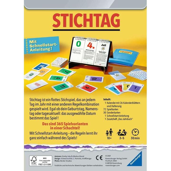 Produktbild Ravensburger RAV27047 - Stichtag Dein Tag - Dein Spiel, 3 bis 5 Spieler ab 12 Jahren (DE-Ausgabe) (Deutsch)
