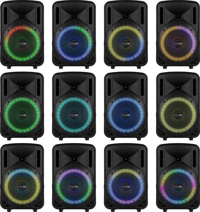 Produktbild Fenton Speaker Bluetooth - FT08LED MK2 karaoke box met LEDâ€™s, accu en microfoon - Voor (Aktiv)