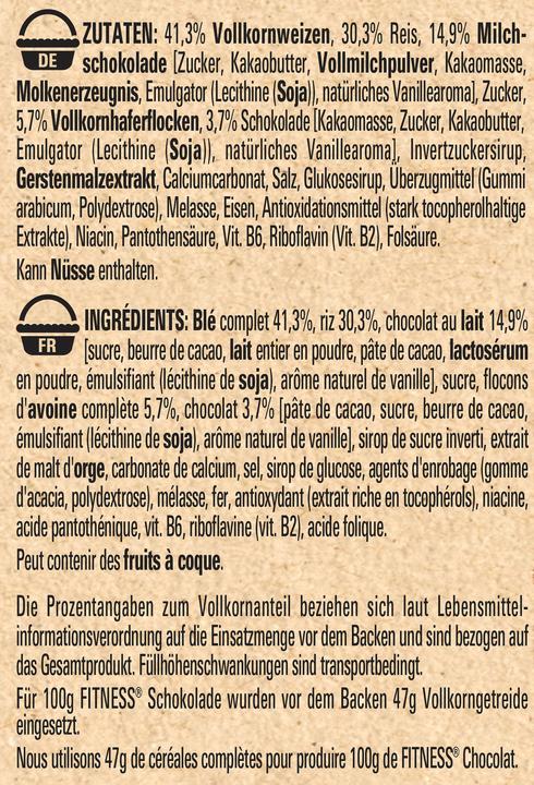 Valori nutrizionali e ingredienti Fitness Cereali al cioccolato al latte (375 g)