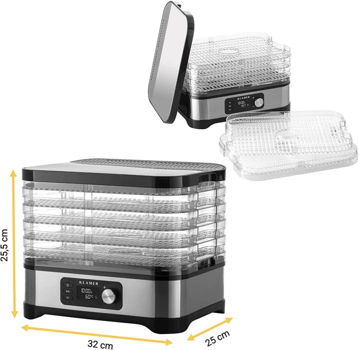 Produktbild KLAMER Dörrautomat 400W, Edelstahl mit 5 Einlegefächern, BPA frei