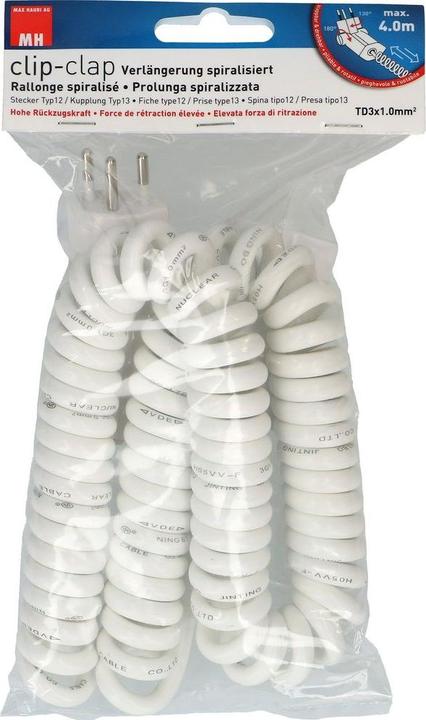 Actual product image Max Hauri Extension cable 4 m T13 - T12 ClipClap, white (4 m, Type 12, Type 13)
