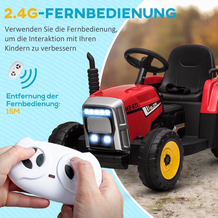 Actual product image Swisshandel24 Children's electric tractor with trailer, remote control, MP3, headlights, 3-6KM/H, red
