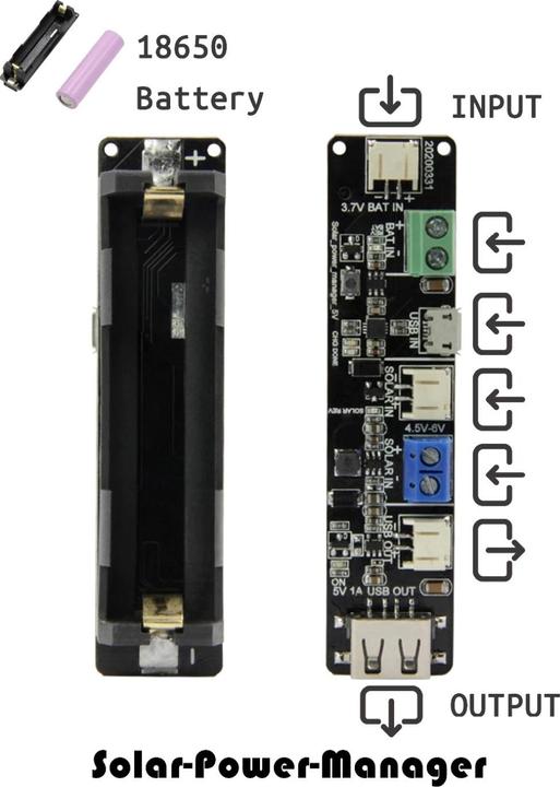 Produktbild Lilygo TTGO T-BAT 18650 Batteriefach mit CN3065 Solar Power Manager