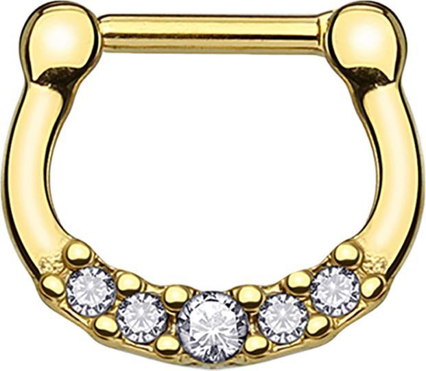 Actual product image Star Piercing Septum with five crystals gold plated and titanium coating (Surgical steel 316L, without brass)