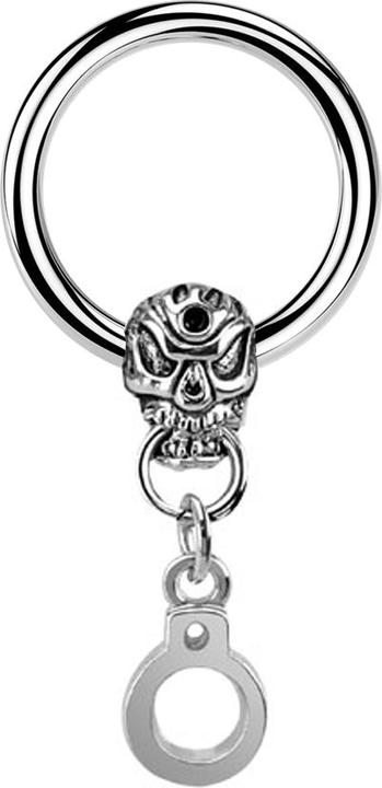 Produktbild Star Piercing Closure Ring silber Totenkopf mit Handschelle (Chirurgenstahl 316L, ohne Messing)