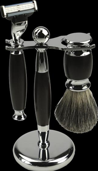 Rasier-Set Rosenholz/Chromf., Rasierer mit Mach 3, Pinsel Rein Dachs