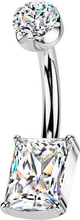 Star Piercing Banane Innengewinde silber flach Kristall silber gefasst und rechteckiger Kristall silber gefasst (Titan G23, ohne Messing)