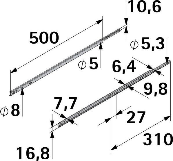 Produktbild Hettich Schubladenschiene Teilauszug 500 mm verzinkt 9136703 2 Stück