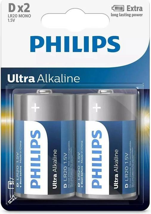 Produktbild ProPlus Philips Ultra Alkaline Batterien D 2 Stück im Blister (2 Stk., D)