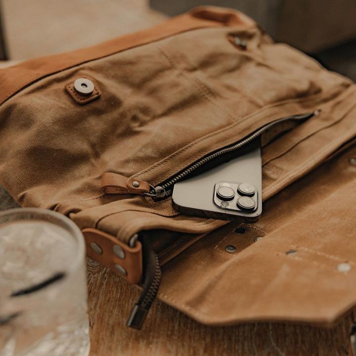 Produktbild Only-Bags.Store Canvas Messenger Bag, Tan Laptop Tasche, Leder Aktentasche, Wachs Canvas Messenger Bag