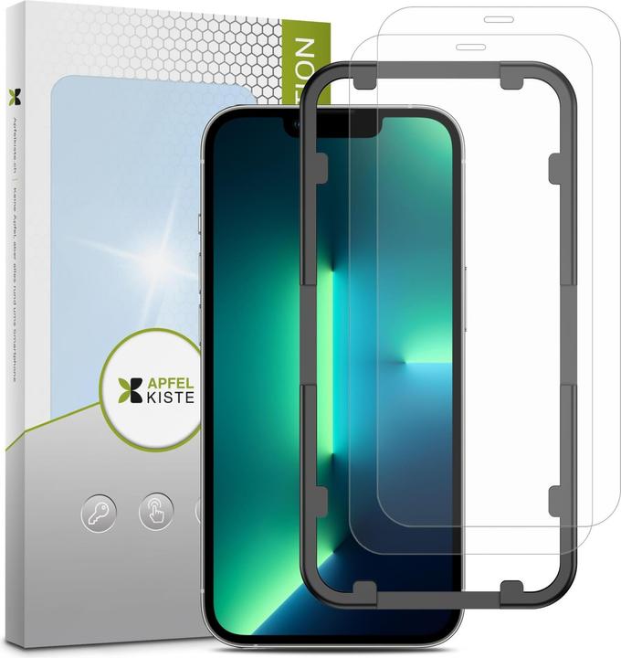 Actual product image Apfelkiste - Panzer Glas Displayschutzfolie mit Montagerahmen (2er Set) (2 Piece, Apple iPhone 13 Pro Max)