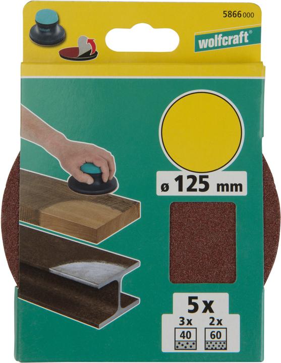 Produktbild wolfcraft wolfcraft 1 Haft-Schleifsch.-Set 5-tlg Korund ø125 (40, 60)