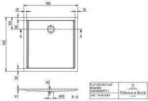 Immagine prodotto Villeroy & Boch Piatto doccia Futurion Flat UDQ0900FFL1V 90x90x1,7 cm bianco