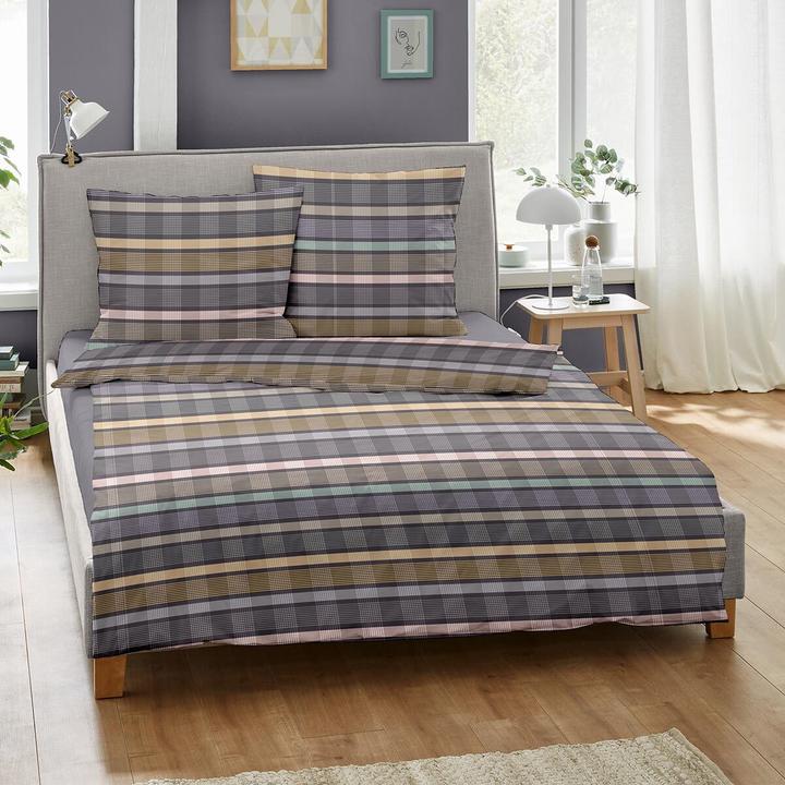 Produktbild Dormisette Mako-Satin Bettwäsche Streifen lila (Bettwäsche Set, 155x220 cm + 80x80 cm)
