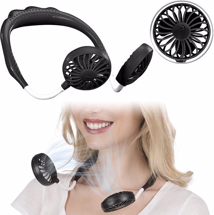 Infactory Mobiler Akku-Doppelventilator zum Umhängen