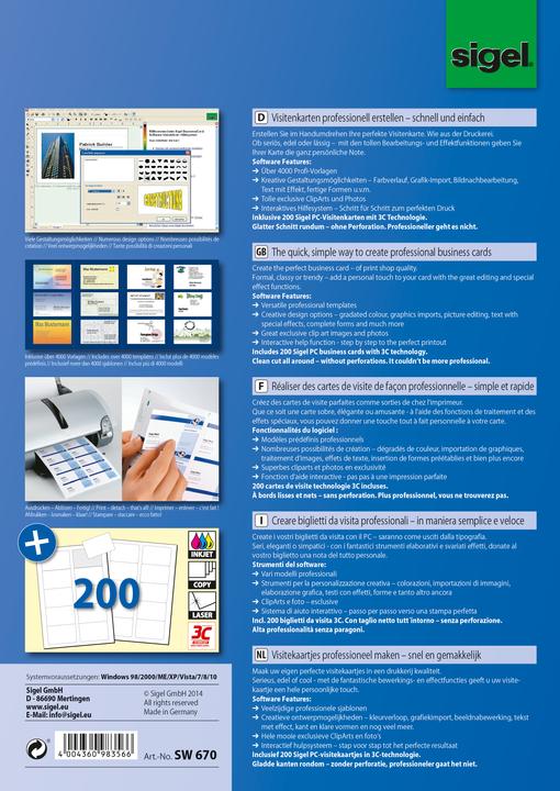 Produktbild Sigel BusinessCard Software (85 x 55 mm)